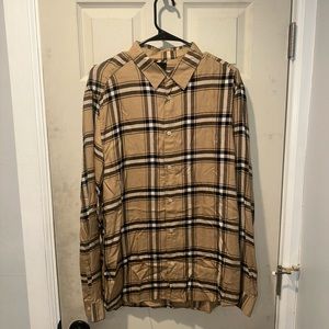 H&M Flannel Shirt Mens Medium Brown Plaid Button Up